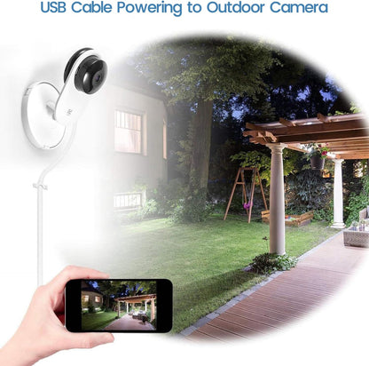 Micro USB Extension Cable Replacement for Wyze Cam V3 or Pan V2, Yi Outdoor Camera - Long Power Cord 25 Ft, White, 3-Pack