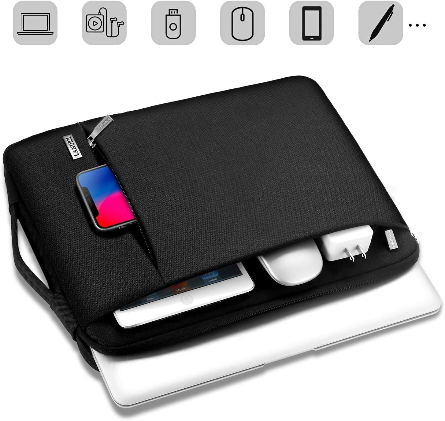 360° Protective Laptop Sleeve 11.6 Inch for Surface Pro 7 8 9/Laptop Go 2 3, Macbook Air 11, Small Computer Bag Carrying Case for 11-12 Inch Chromebook, Slim, Shockproof, Waterproof, Black