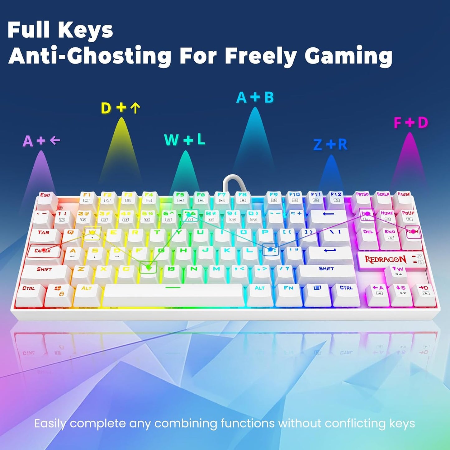 K552 Mechanical Gaming Keyboard 60% Compact 87 Key Kumara Wired Cherry MX Blue Switches Equivalent for Windows PC Gamers (RGB Backlit White)