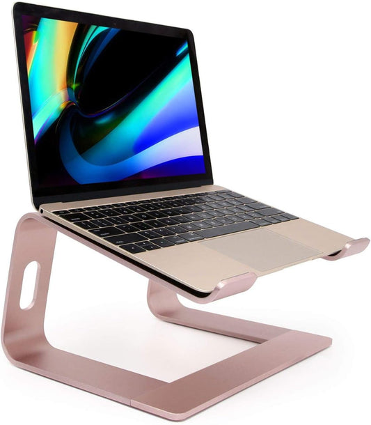Ergonomic Aluminum Laptop Mount | Computer Stand & Holder - Compatible with Macbook, HP, Lenovo, Samsung, Huawei & More (10-17.3" Laptops) - Rose Gold